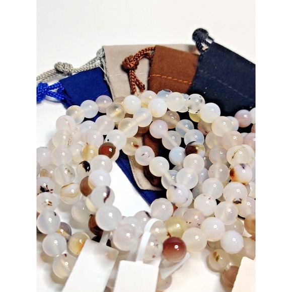 White Agate Stretch Bracelet 8mm round natural stone includes felt pouch-B815 - Picture 5 of 12